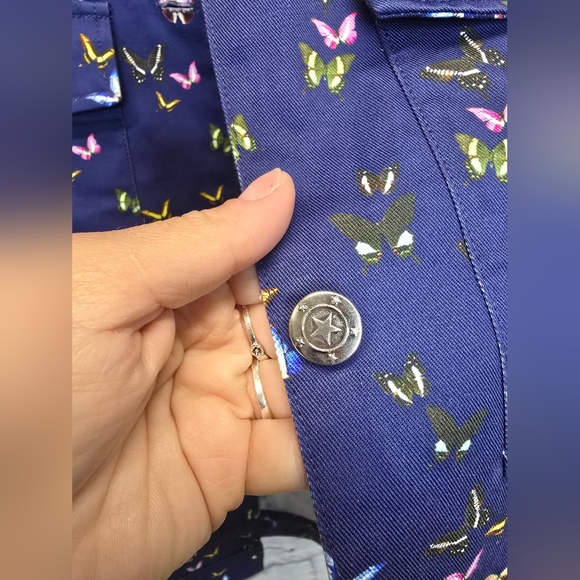 NWT $225 Twrez Twill Shirt Jacket in Midnight Butterflies Size XS Ptp 20" - Picture 10 of 11